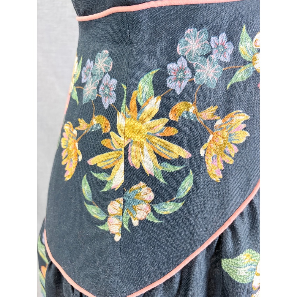 NWT Farm Rio Maira Floral Dark Blue Linen Midi Dress Sleeveless V-Neck - Picture 7 of 16